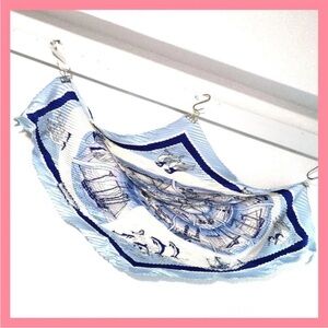 Hermes Blue and White Scarf with Nautical Motifs